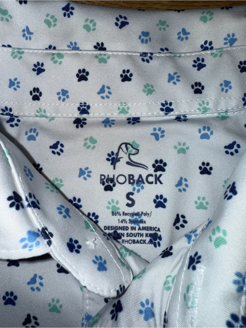 Rhoback | Multi-color Paw Print on White Polo | Size S - Picture 4 of 8
